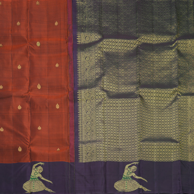 Hayagrivas Handloom Rust Orange Kanjivaram Silk Saree with Plum Purple Border KBF544G1-3