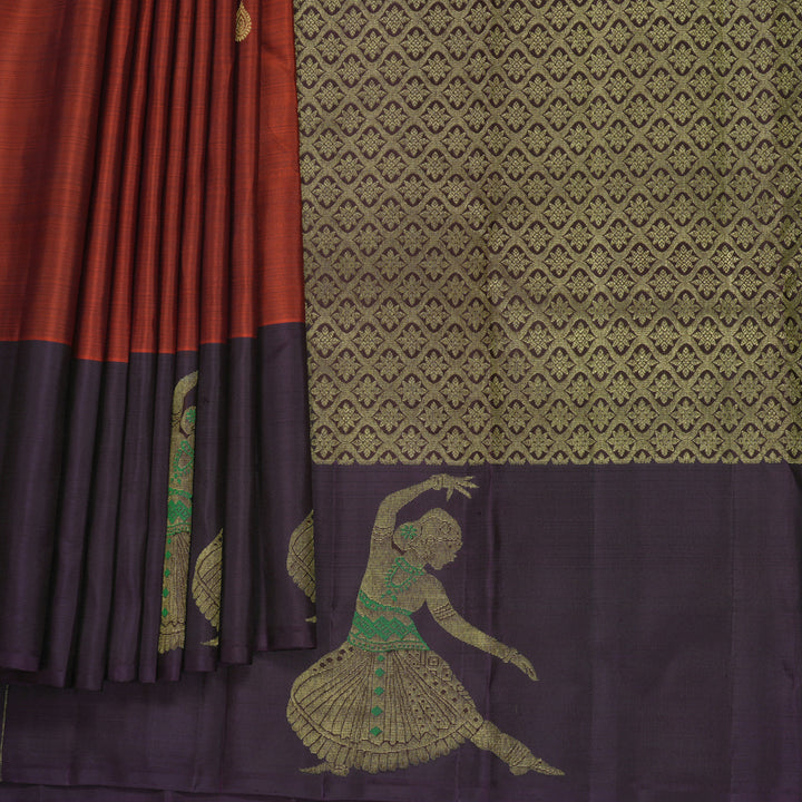 Hayagrivas Handloom Rust Orange Kanjivaram Silk Saree with Plum Purple Border KBF544G1-3