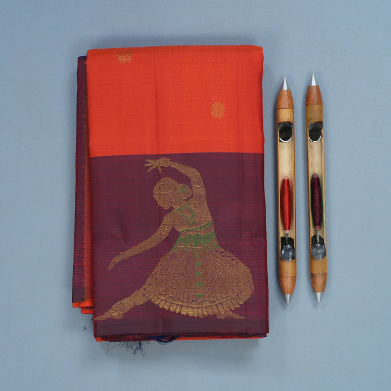 Hayagrivas Handloom Reddish-Orange Kanjivaram Silk Saree with Purple Border KBF544G1-4