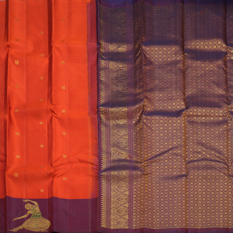 Hayagrivas Handloom Reddish-Orange Kanjivaram Silk Saree with Purple Border KBF544G1-4