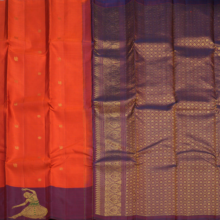 Hayagrivas Handloom Reddish-Orange Kanjivaram Silk Saree with Purple Border KBF544G1-4
