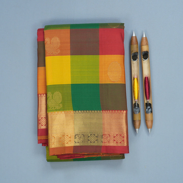 Hayagrivas Handloom Multicolour Checks Kanjivaram Silk Saree KBF544G2-2