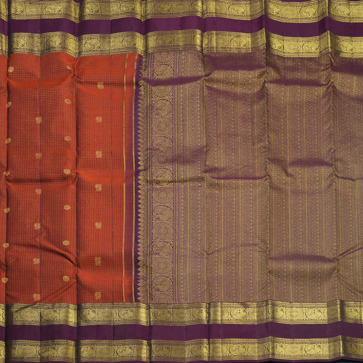 Hayagrivas Handloom Rust Orange Kanjivaram Silk Saree with Burgundy Border KBF544G3-3