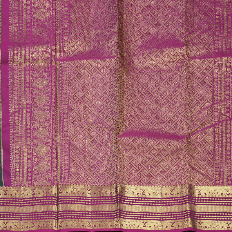 Hayagrivas Handloom Dark Green Kanjivaram Silk Saree with Magenta Border KBF544G5-2