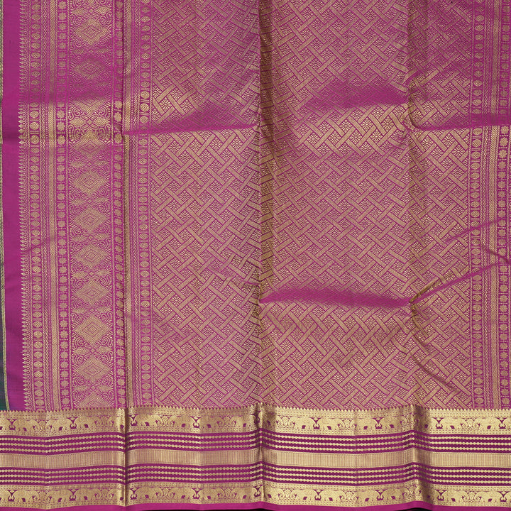 Hayagrivas Handloom Dark Green Kanjivaram Silk Saree with Magenta Border KBF544G5-2