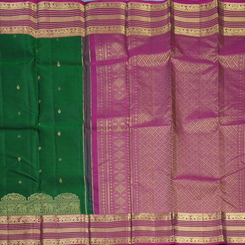 Hayagrivas Handloom Dark Green Kanjivaram Silk Saree with Magenta Border KBF544G5-2