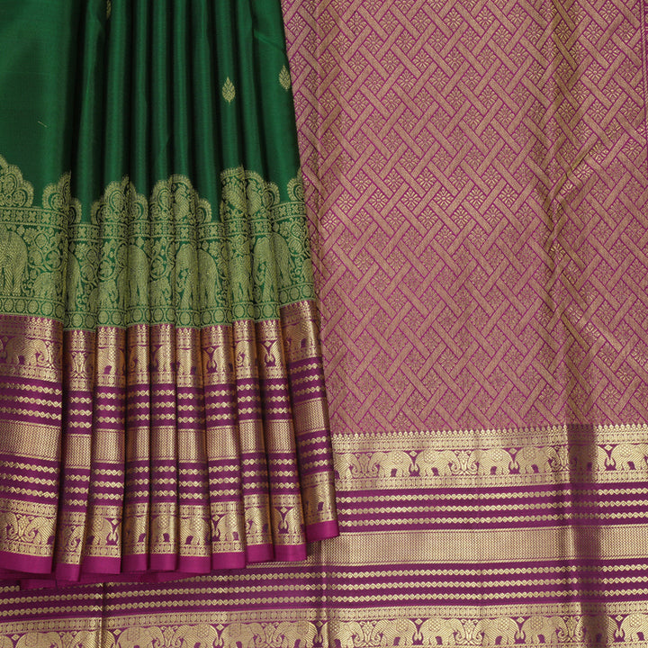 Hayagrivas Handloom Dark Green Kanjivaram Silk Saree with Magenta Border KBF544G5-2