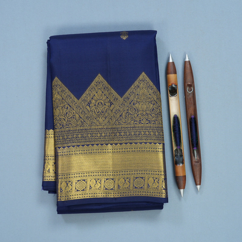 Hayagrivas Handloom Dark Blue Kanjivaram Silk Saree KBF544G5-3