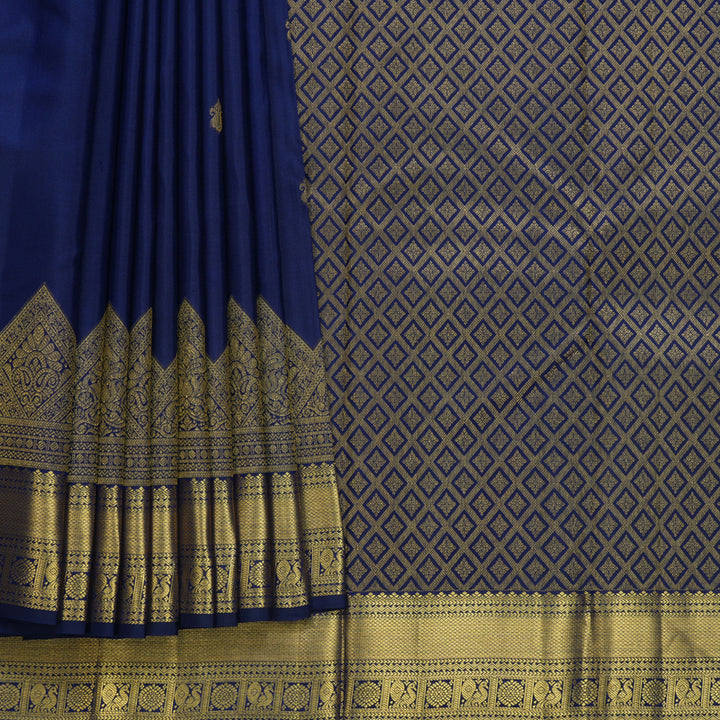 Hayagrivas Handloom Dark Blue Kanjivaram Silk Saree KBF544G5-3