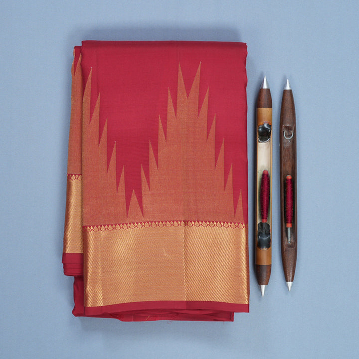 Hayagrivas Handloom Red Kanjivaram Silk Saree with Temple Border KBF544G7-4