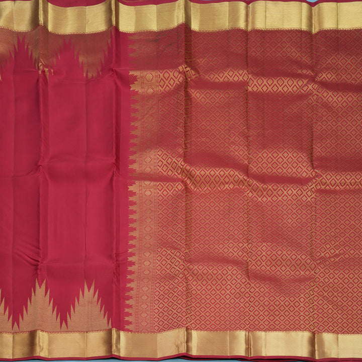 Hayagrivas Handloom Red Kanjivaram Silk Saree with Temple Border KBF544G7-4