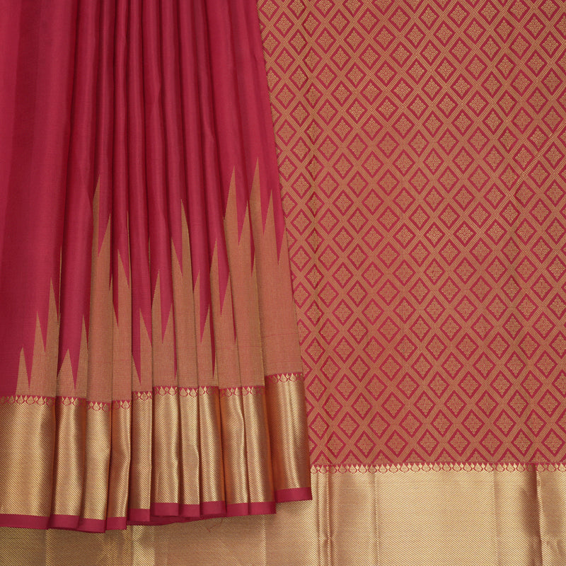 Hayagrivas Handloom Red Kanjivaram Silk Saree with Temple Border KBF544G7-4