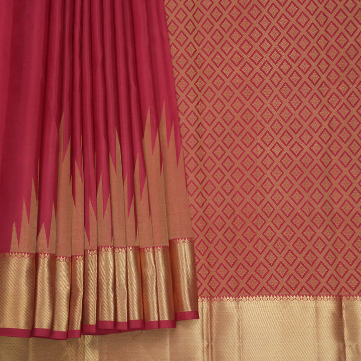 Hayagrivas Handloom Red Kanjivaram Silk Saree with Temple Border KBF544G7-4