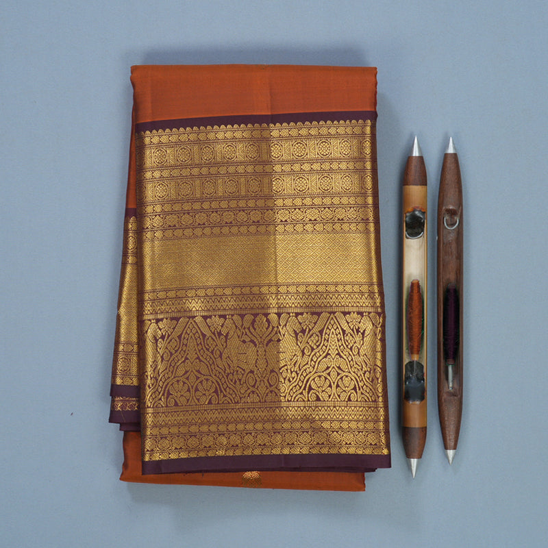 Hayagrivas Handloom Rust Orange Kanjivaram Silk Saree with Coffee Brown Border KBF545G2-1