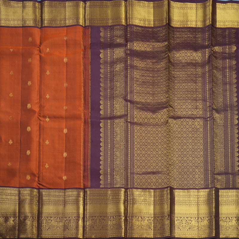 Hayagrivas Handloom Rust Orange Kanjivaram Silk Saree with Coffee Brown Border KBF545G2-1