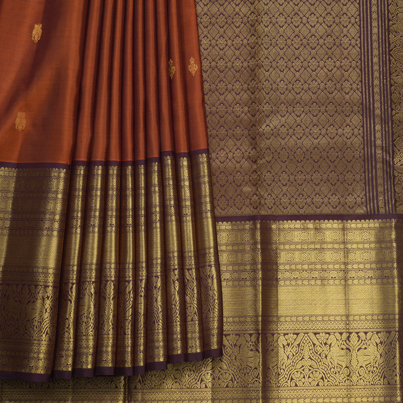 Hayagrivas Handloom Rust Orange Kanjivaram Silk Saree with Coffee Brown Border KBF545G2-1