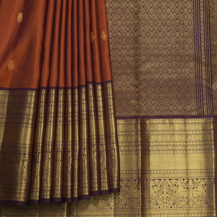 Hayagrivas Handloom Rust Orange Kanjivaram Silk Saree with Coffee Brown Border KBF545G2-1