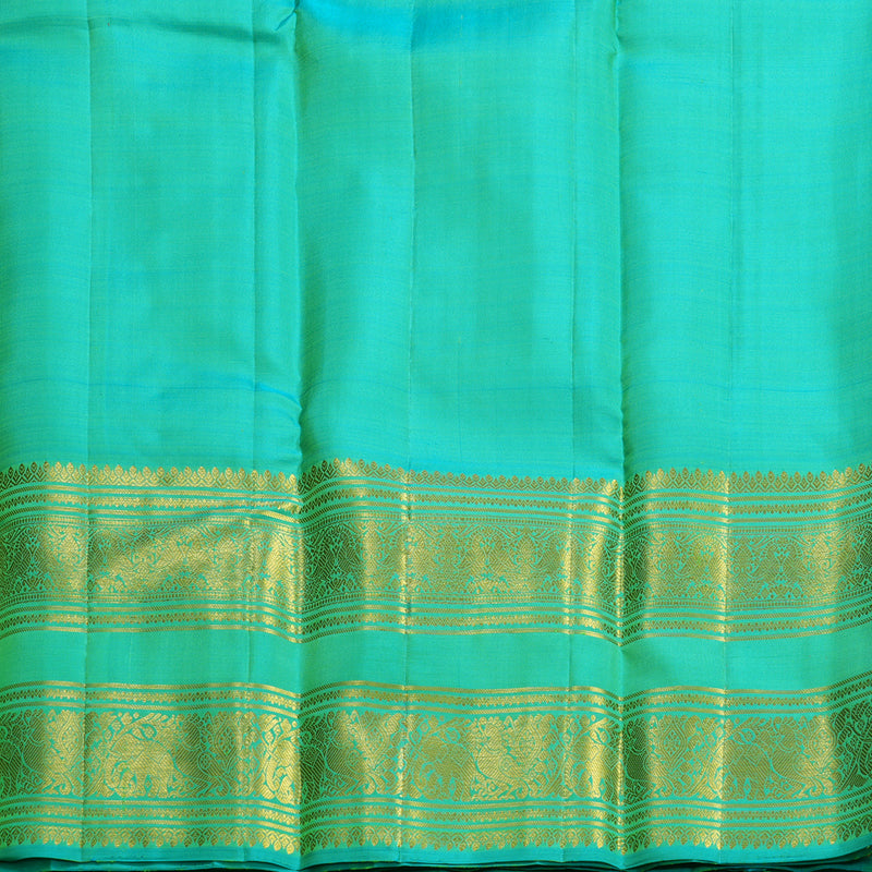Hayagrivas Handloom Lime Green Kanjivaram Silk Saree with Sky Blue Border KBF545G2-2