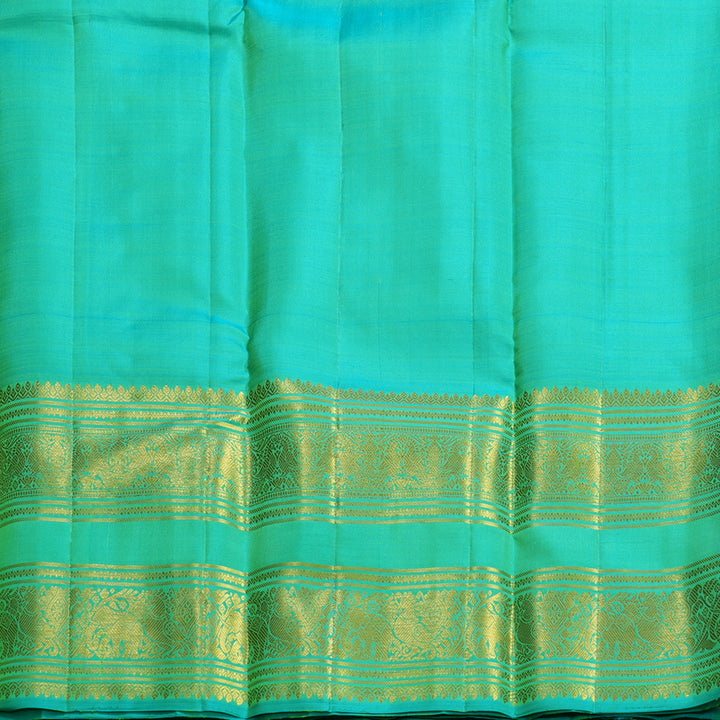 Hayagrivas Handloom Lime Green Kanjivaram Silk Saree with Sky Blue Border KBF545G2-2