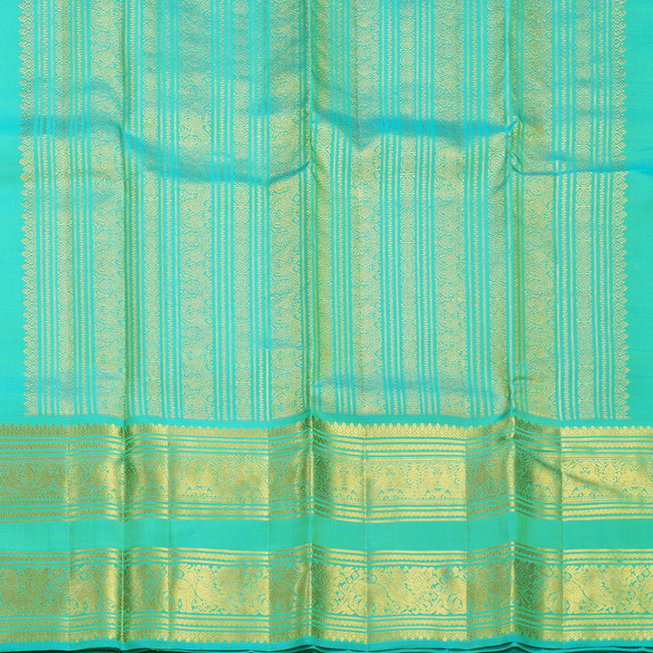 Hayagrivas Handloom Lime Green Kanjivaram Silk Saree with Sky Blue Border KBF545G2-2