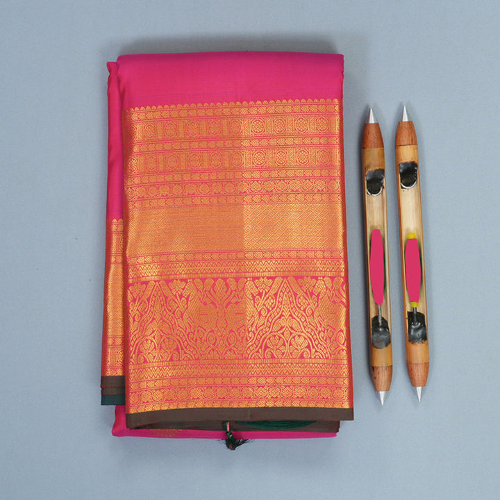 Hayagrivas Handloom Rani Pink Kanjivaram Silk Saree KBF545G2-3