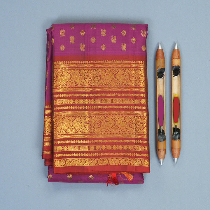 Hayagrivas Handloom Vadamalli Purple Kanjivaram Silk Saree with Rust Orange Border KBF545G3-1