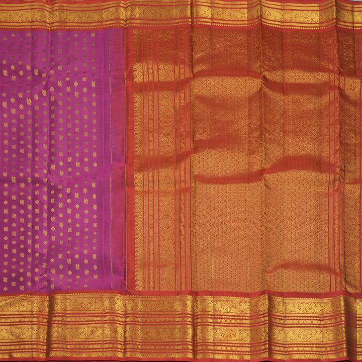 Hayagrivas Handloom Vadamalli Purple Kanjivaram Silk Saree with Rust Orange Border KBF545G3-1