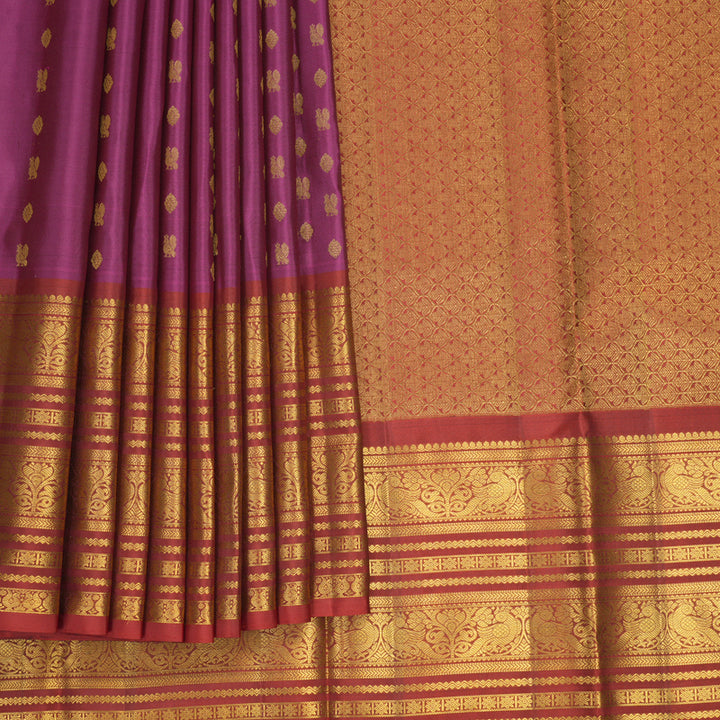 Hayagrivas Handloom Vadamalli Purple Kanjivaram Silk Saree with Rust Orange Border KBF545G3-1