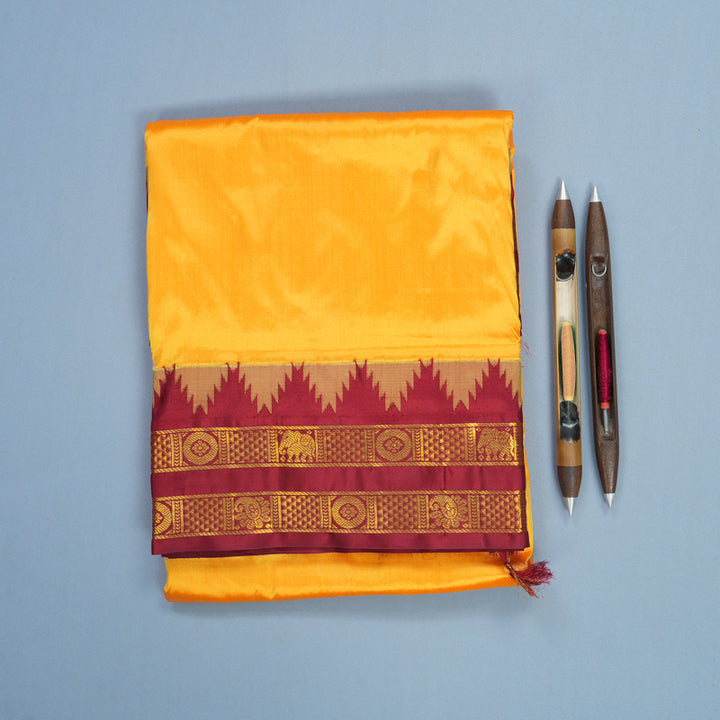 Hayagrivas Handloom Mambazham Yellow Ten Yards Silk Saree KBF546G2-1