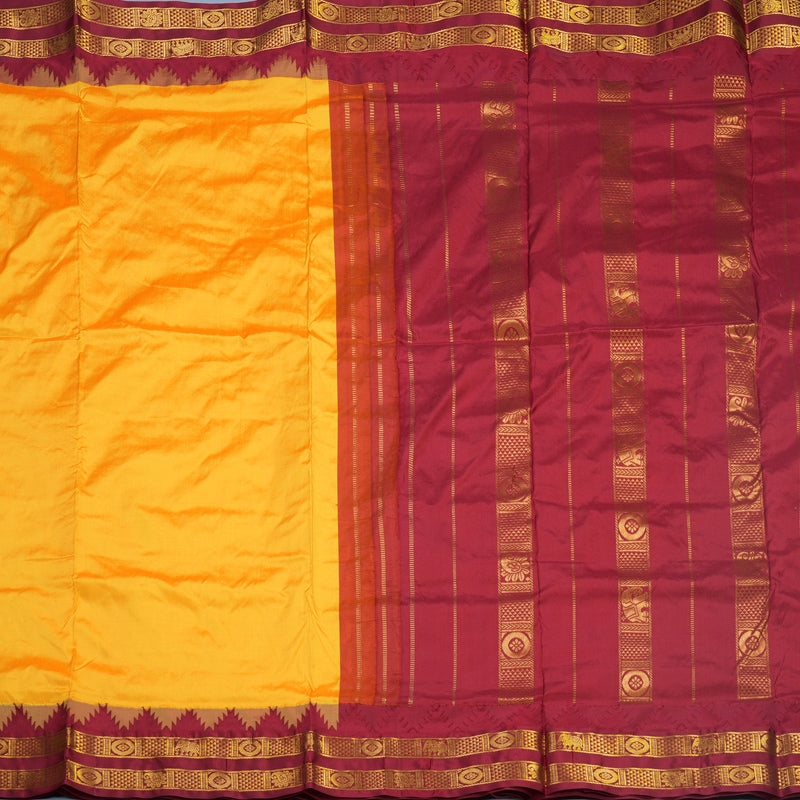 Hayagrivas Handloom Mambazham Yellow Ten Yards Silk Saree KBF546G2-1