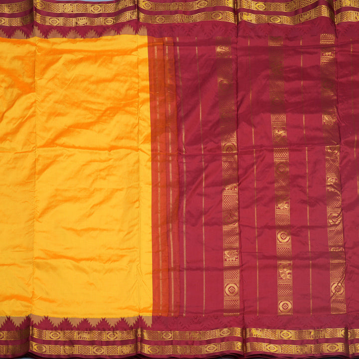 Hayagrivas Handloom Mambazham Yellow Ten Yards Silk Saree KBF546G2-1