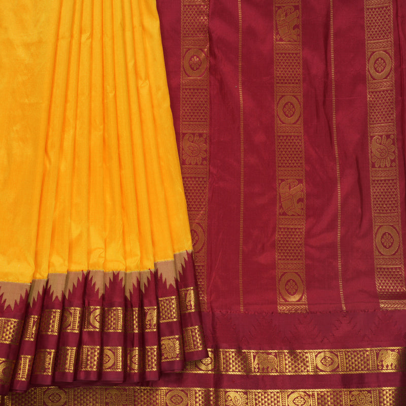 Hayagrivas Handloom Mambazham Yellow Ten Yards Silk Saree KBF546G2-1