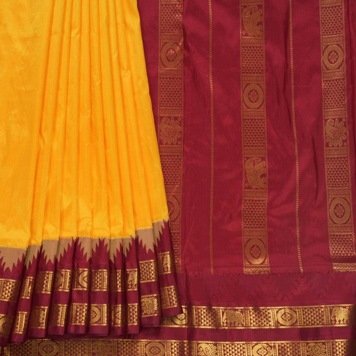 Hayagrivas Handloom Mambazham Yellow Ten Yards Silk Saree KBF546G2-1