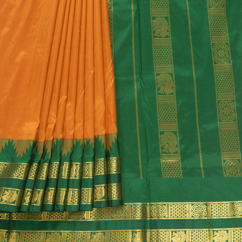 Hayagrivas Handloom Turmeric Yellow Ten Yards Silk Saree KBF546G2-3