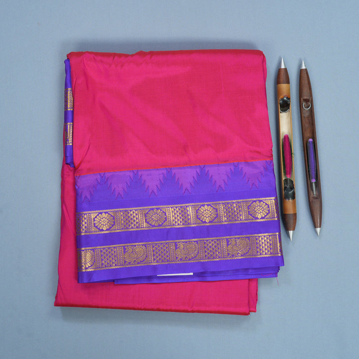 Hayagrivas Handloom Pink Ten Yards Silk Saree KBF546G2-6