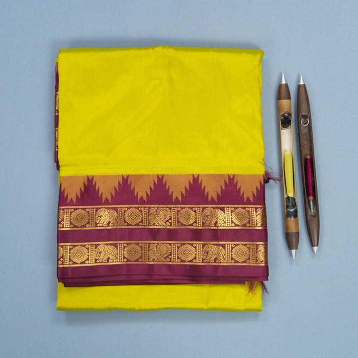 Hayagrivas Handloom Lemon Yellow Ten Yards Silk Saree KBF546G2-8