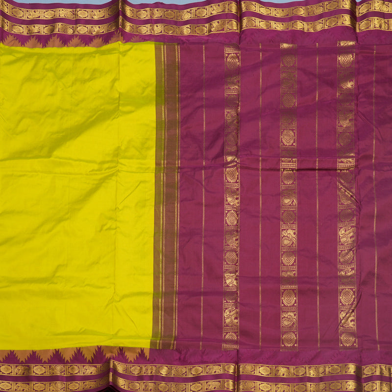 Hayagrivas Handloom Lemon Yellow Ten Yards Silk Saree KBF546G2-8