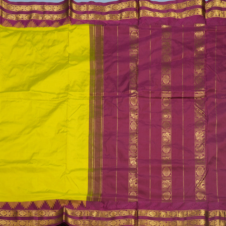 Hayagrivas Handloom Lemon Yellow Ten Yards Silk Saree KBF546G2-8