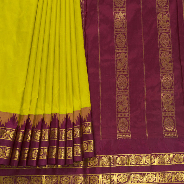 Hayagrivas Handloom Lemon Yellow Ten Yards Silk Saree KBF546G2-8