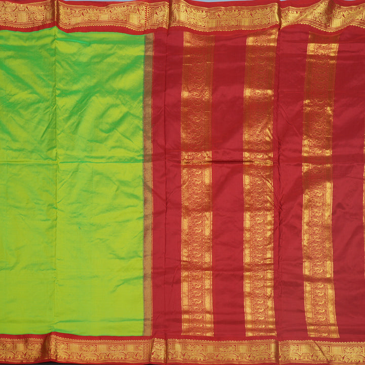 Hayagrivas Handloom Fluorescent Green Ten Yards Silk Saree KBF548G1-1