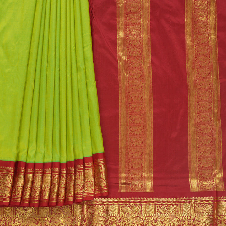 Hayagrivas Handloom Fluorescent Green Ten Yards Silk Saree KBF548G1-1