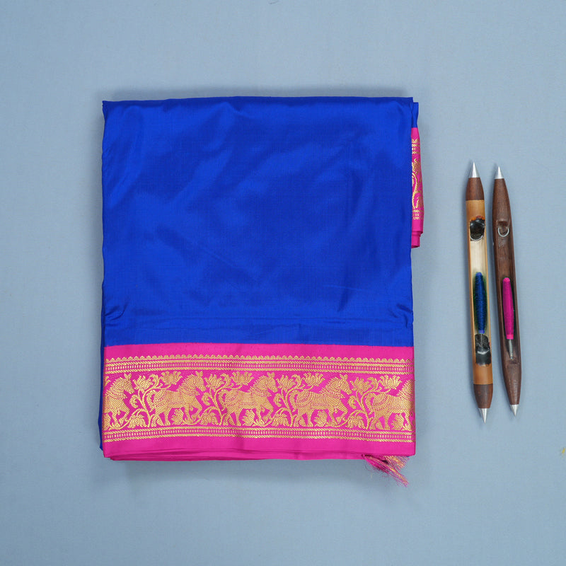 Hayagrivas Handloom MS Blue Ten Yards Silk Saree KBF548G1-12