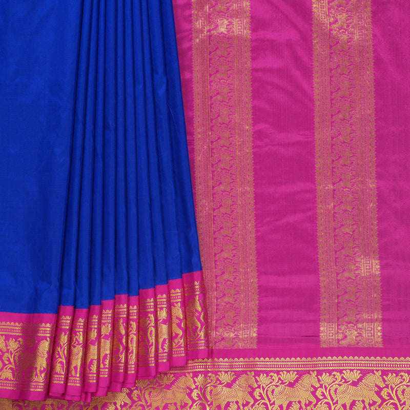 Hayagrivas Handloom MS Blue Ten Yards Silk Saree KBF548G1-12