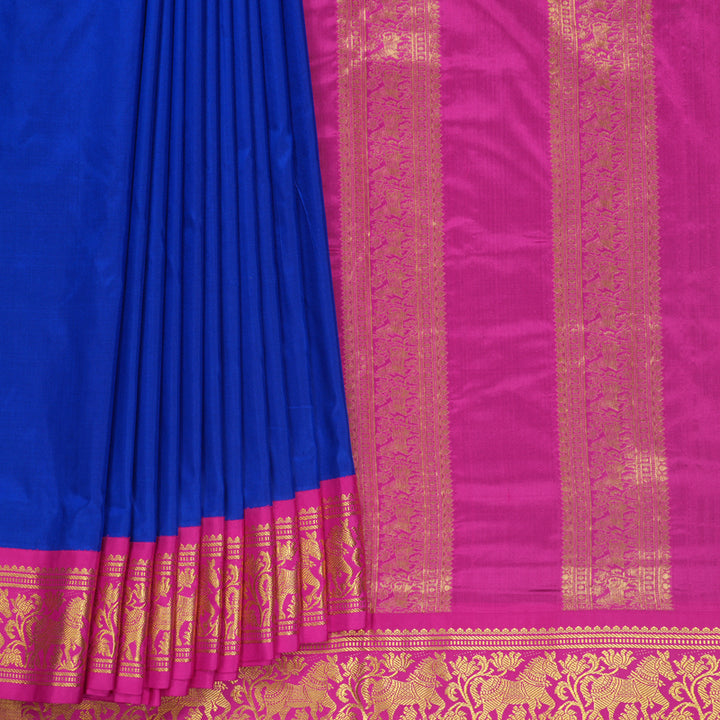 Hayagrivas Handloom MS Blue Ten Yards Silk Saree KBF548G1-12