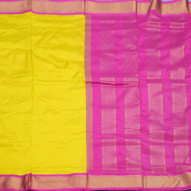 Hayagrivas Handloom Lemon Yellow Ten Yards Silk Saree KBF548G1-2