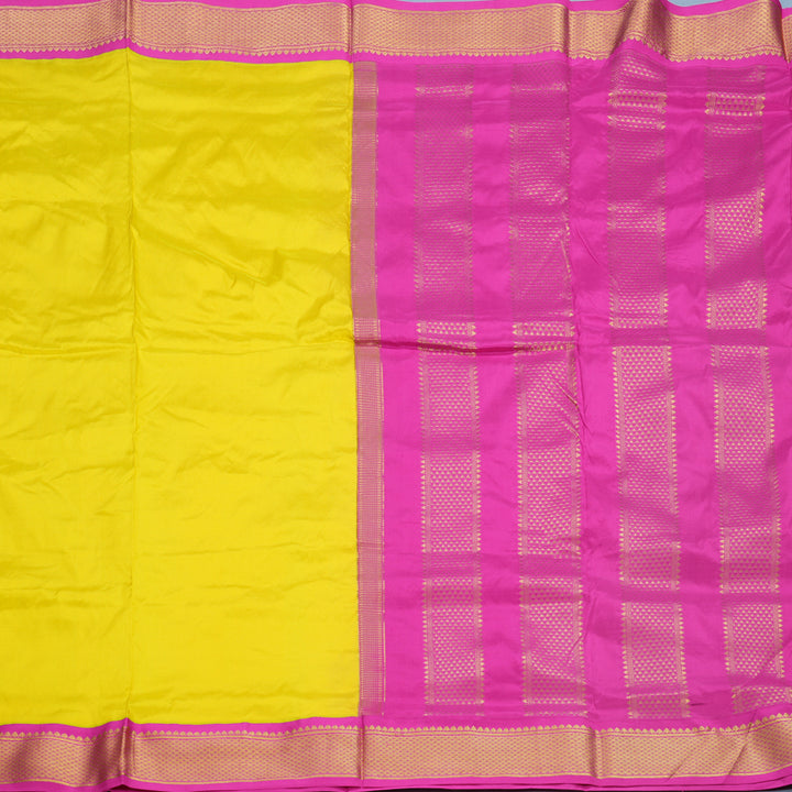 Hayagrivas Handloom Lemon Yellow Ten Yards Silk Saree KBF548G1-2