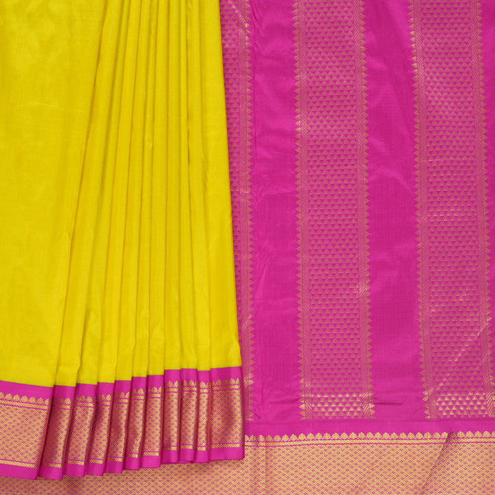 Hayagrivas Handloom Lemon Yellow Ten Yards Silk Saree KBF548G1-2