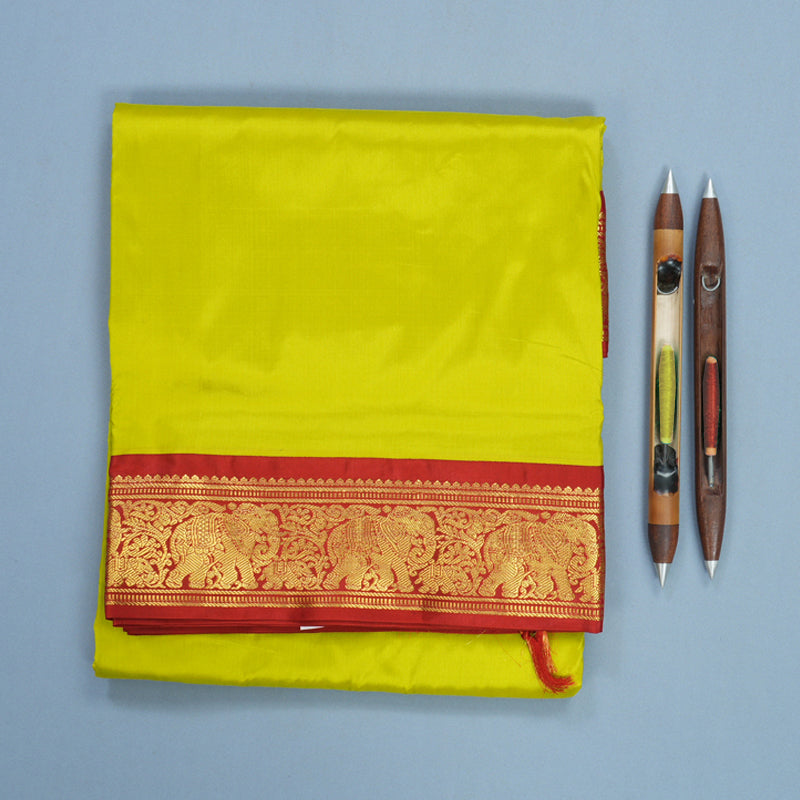 Hayagrivas Handloom Lime Green Ten Yards Silk Saree KBF548G1-32