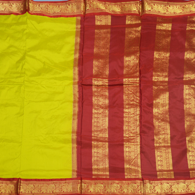 Hayagrivas Handloom Lime Green Ten Yards Silk Saree KBF548G1-32