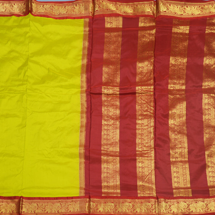 Hayagrivas Handloom Lime Green Ten Yards Silk Saree KBF548G1-32